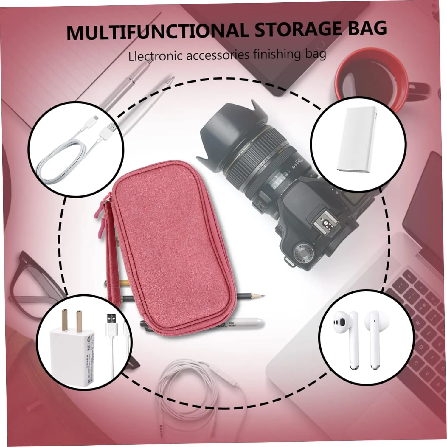 1pc Electronics Accessories Organizer Pouch Data Cables Storage Bag Compact Household Headphone Bag for Earphones Cables and Travel Essentials