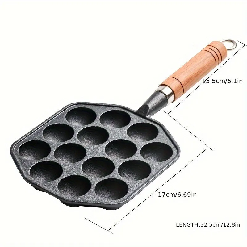 1pc Non-stick Pan, 14-hole Takoyaki Maker With Wooden Handle For Home And Outdoor