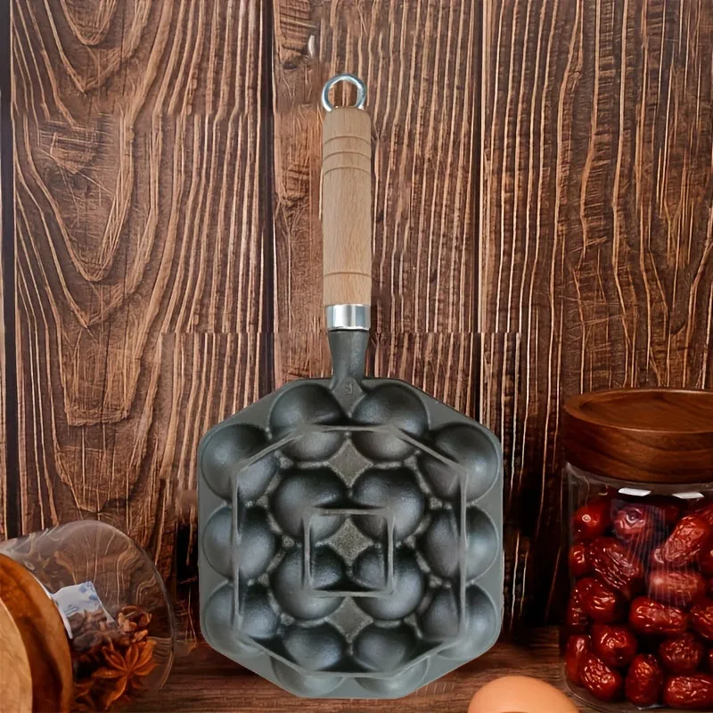1pc Non-stick Pan, 14-hole Takoyaki Maker With Wooden Handle For Home And Outdoor