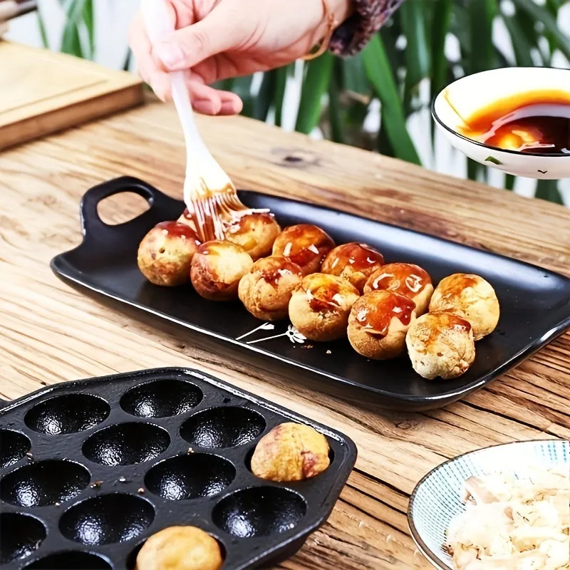 1pc Non-stick Pan, 14-hole Takoyaki Maker With Wooden Handle For Home And Outdoor