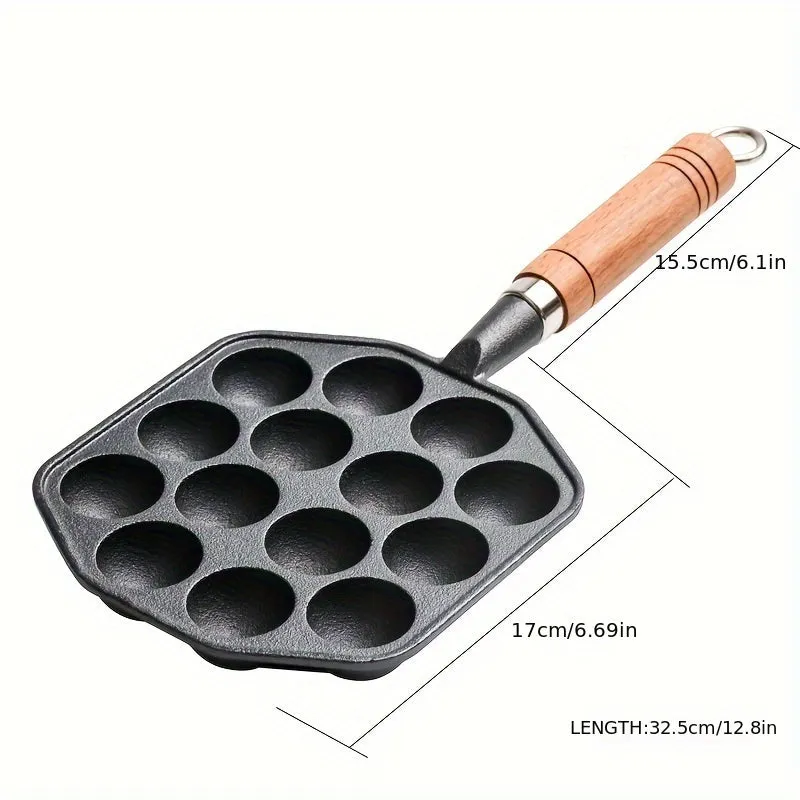 1pc Non-stick Pan, 14-hole Takoyaki Maker With Wooden Handle For Home And Outdoor
