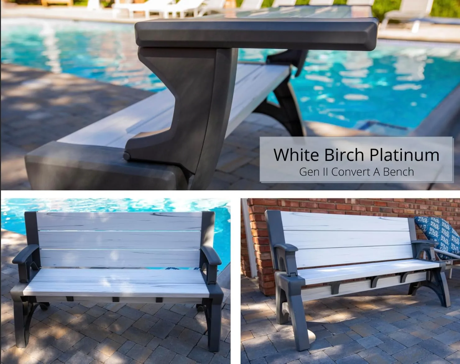 2-in-1 Outdoor Bench & Picnic Table - Foldable, Weather-Resistant Seating - Perfect for Patio, Lawn, Garden, or Deck - Durable Construction, Easy Assembly - Platinum White Birch
