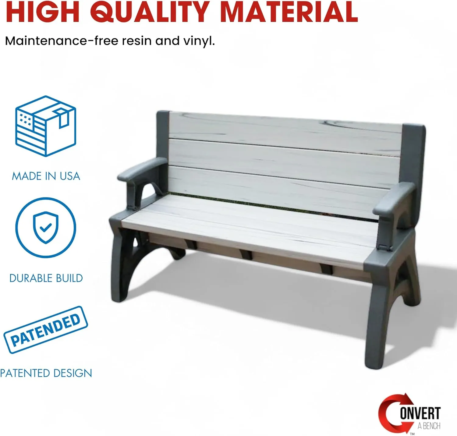 2-in-1 Outdoor Bench & Picnic Table - Foldable, Weather-Resistant Seating - Perfect for Patio, Lawn, Garden, or Deck - Durable Construction, Easy Assembly - Platinum White Birch