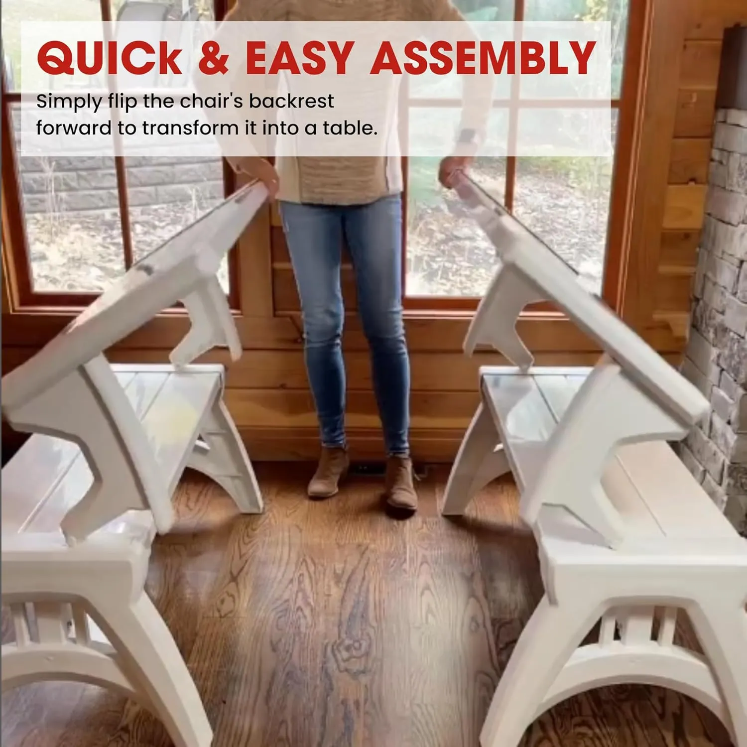 2-in-1 Outdoor Bench & Picnic Table - Foldable, Weather-Resistant Seating - Perfect for Patio, Lawn, Garden, or Deck - Durable Construction, Easy Assembly - Platinum White Birch