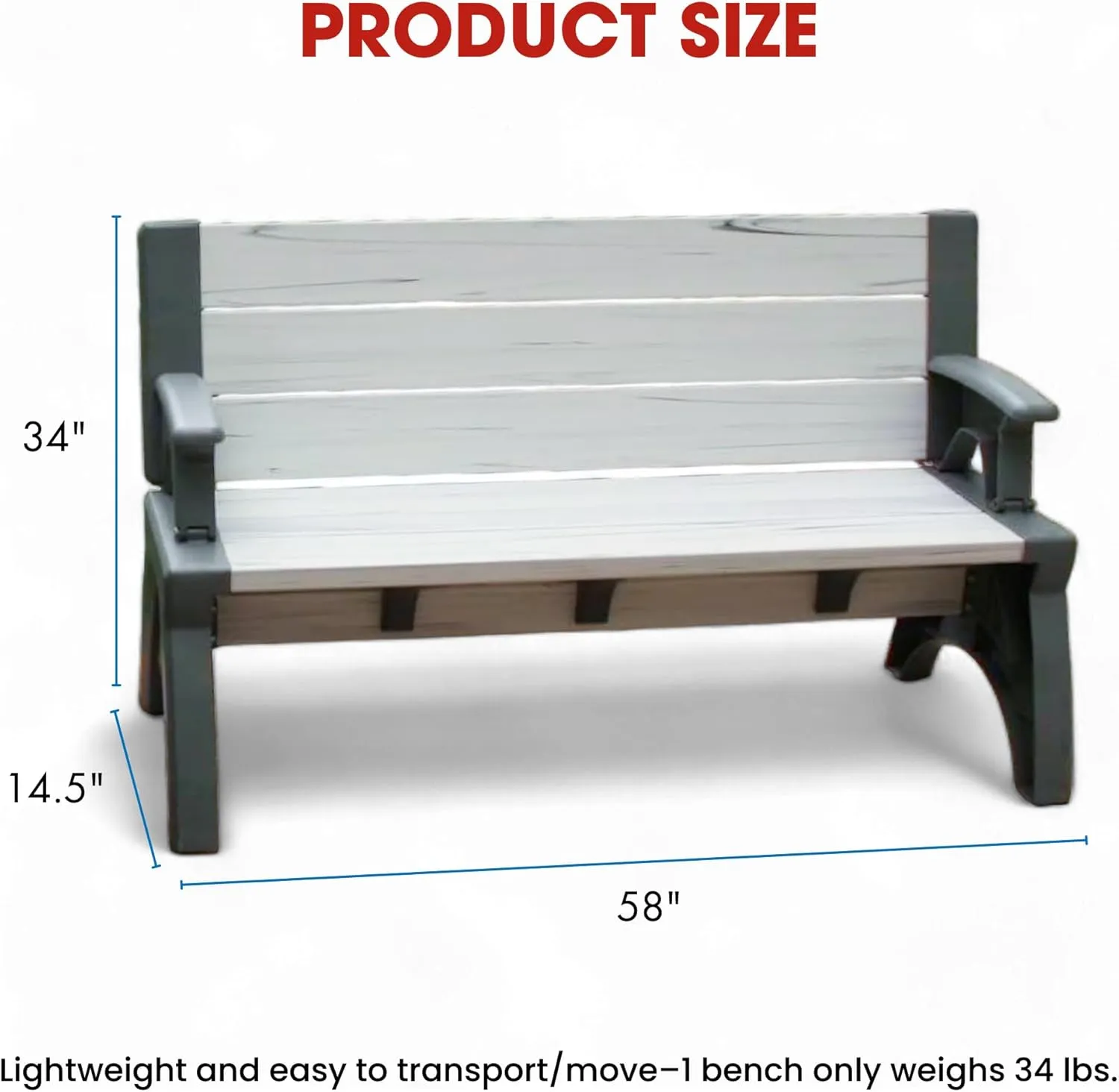 2-in-1 Outdoor Bench & Picnic Table - Foldable, Weather-Resistant Seating - Perfect for Patio, Lawn, Garden, or Deck - Durable Construction, Easy Assembly - Platinum White Birch