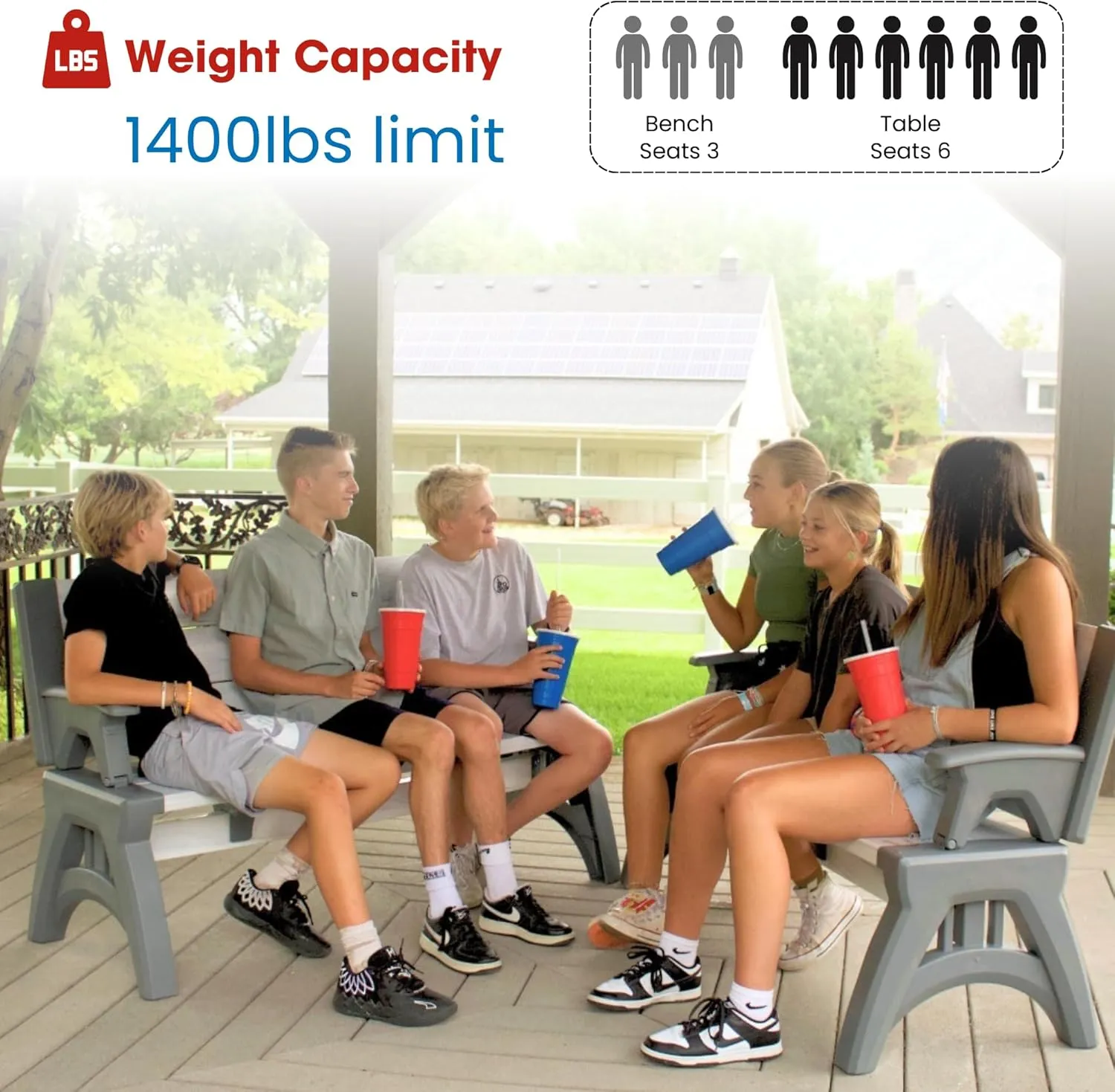 2-in-1 Outdoor Bench & Picnic Table - Foldable, Weather-Resistant Seating - Perfect for Patio, Lawn, Garden, or Deck - Durable Construction, Easy Assembly - Platinum White Birch