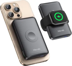 2 in 1 Wireless Portable Charger for Apple Watch and iPhone, 12000mAh Magnetic Power Bank 20W USB C Fast Charging Mag-Safe Battery Pack for iPhone 16 15 14 13 12 Series Travel iWatch Charger