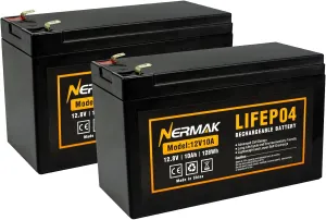 2 Pack 12V 10Ah Lithium Ion LiFePO4 Deep Cycle Battery, 2000  Cycles Rechargeable Battery for Solar/Wind Power, UPS, Scooters, Lighting, Power Wheels, Fish Finder Built-in 10A BMS