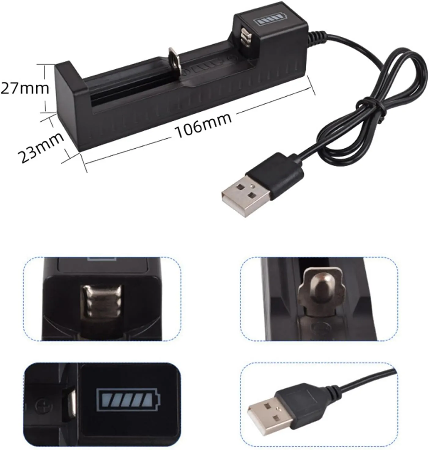 2 Pack 18650 5000mAh Rechargeable Battery 5000mAh Wiith 18650 Battery Charger, Universal Charger Single Slot for 3.7V Rechargeable Batteries 21700 14500 10440