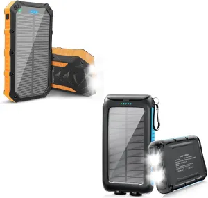 2 Pack Solar Power Bank 42800mAh   Portable Solar Charger 49800mAh with USB-C Port/LED Flashlight for Camping Travel Outdoor Activities