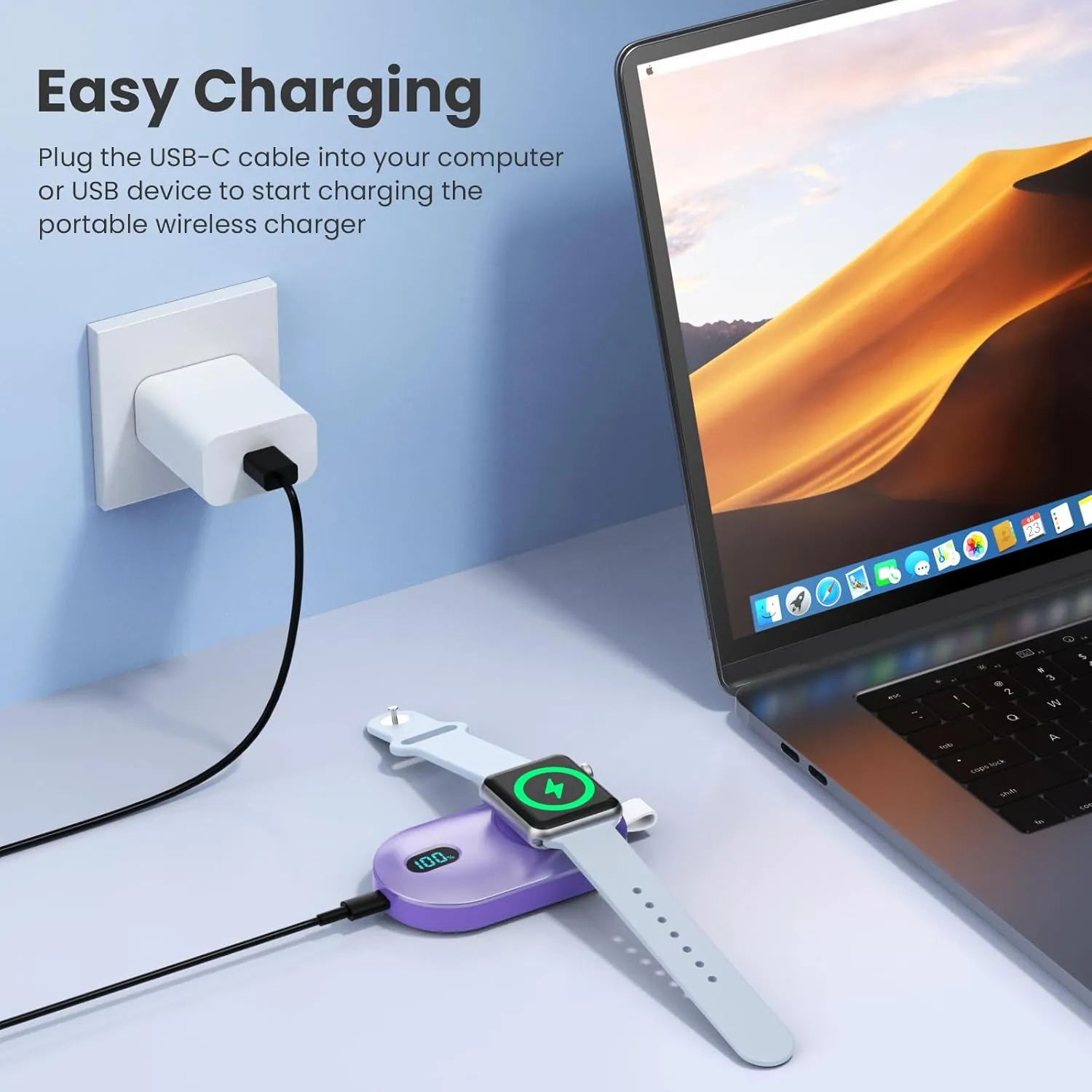 [2-Pack]Portable Charger for Apple Watch Series,Compact Wireless Magnetic iWatch Charger,2800mAh Fast Charging Power Bank for Apple Watch Series 10/9/8/7/6/SE/5/4 /3/2/Nike/Ultra/Ultra 2-Black Purple