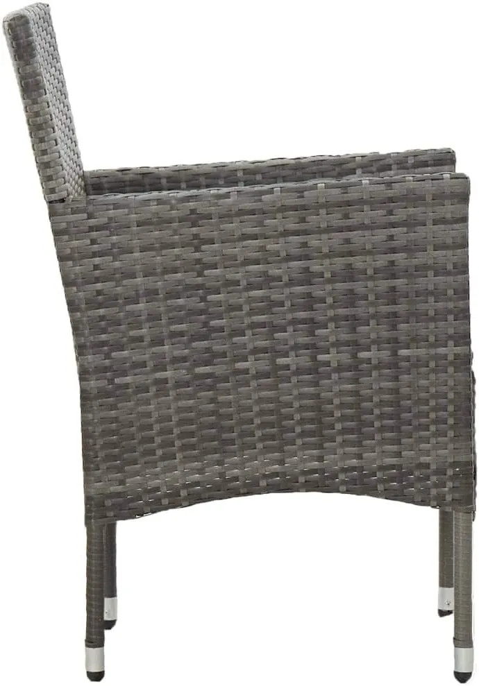 2 Pcs Gray Poly Rattan Patio Dining Chairs with Steel Frame & Removable Cushions, Weather Resistant Outdoor Furniture for Backyard Poolside Dining Set