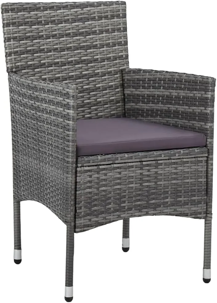 2 Pcs Gray Poly Rattan Patio Dining Chairs with Steel Frame & Removable Cushions, Weather Resistant Outdoor Furniture for Backyard Poolside Dining Set