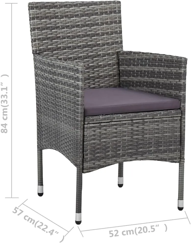 2 Pcs Gray Poly Rattan Patio Dining Chairs with Steel Frame & Removable Cushions, Weather Resistant Outdoor Furniture for Backyard Poolside Dining Set