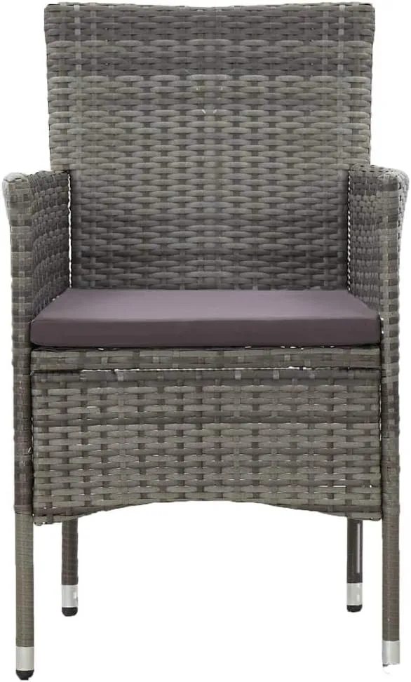 2 Pcs Gray Poly Rattan Patio Dining Chairs with Steel Frame & Removable Cushions, Weather Resistant Outdoor Furniture for Backyard Poolside Dining Set
