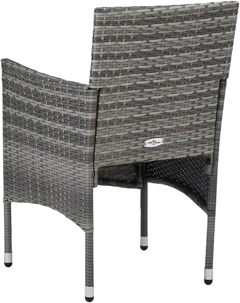 2 Pcs Gray Poly Rattan Patio Dining Chairs with Steel Frame & Removable Cushions, Weather Resistant Outdoor Furniture for Backyard Poolside Dining Set
