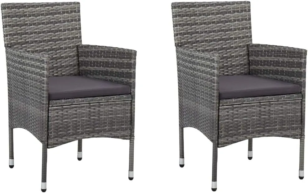 2 Pcs Gray Poly Rattan Patio Dining Chairs with Steel Frame & Removable Cushions, Weather Resistant Outdoor Furniture for Backyard Poolside Dining Set