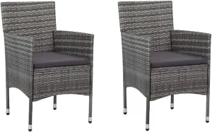 2 Pcs Gray Poly Rattan Patio Dining Chairs with Steel Frame & Removable Cushions, Weather Resistant Outdoor Furniture for Backyard Poolside Dining Set
