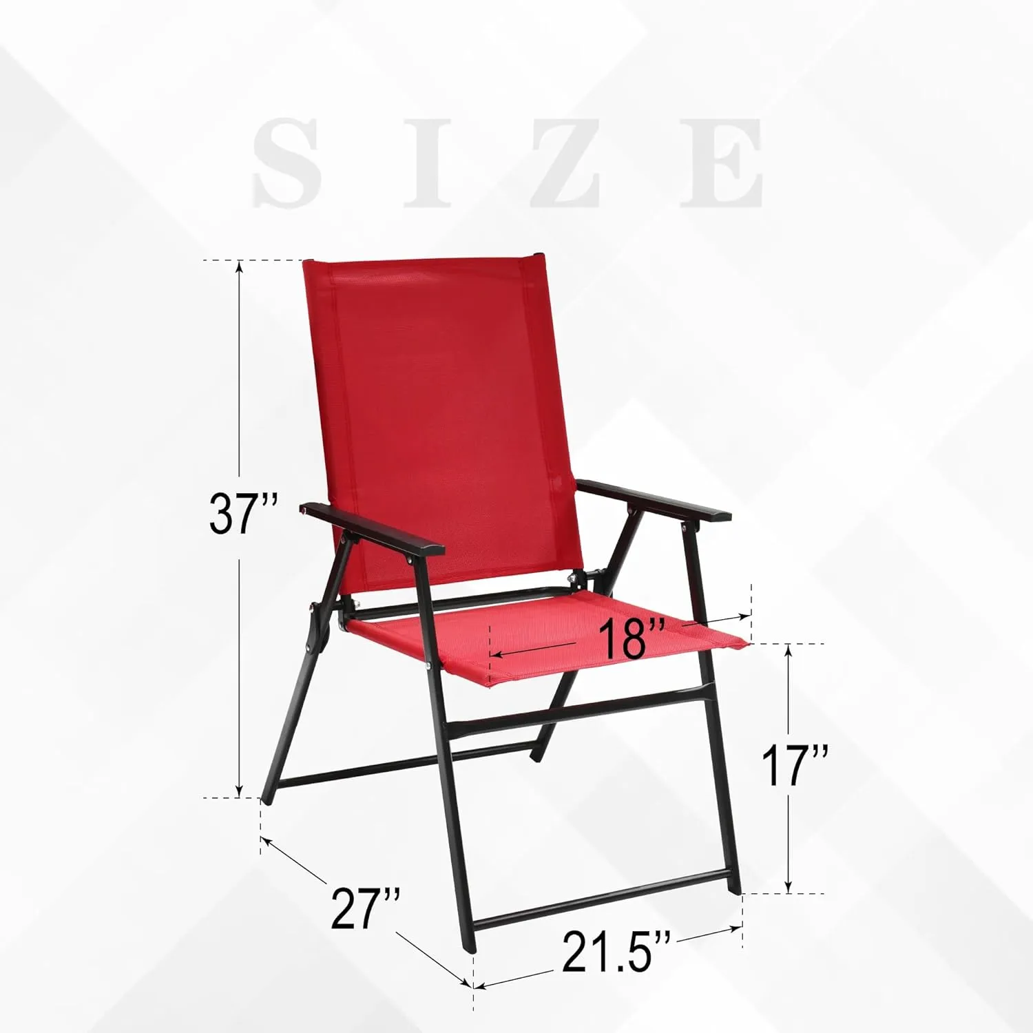 2 Piece Red Folding Patio Dining Chairs with High Back and Armrests Lightweight Sling Chair