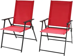 2 Piece Red Folding Patio Dining Chairs with High Back and Armrests Lightweight Sling Chair