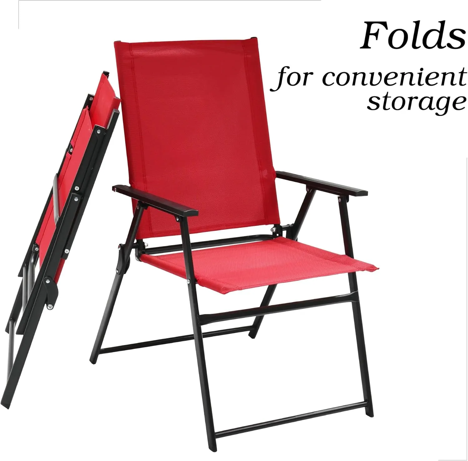 2 Piece Red Folding Patio Dining Chairs with High Back and Armrests Lightweight Sling Chair
