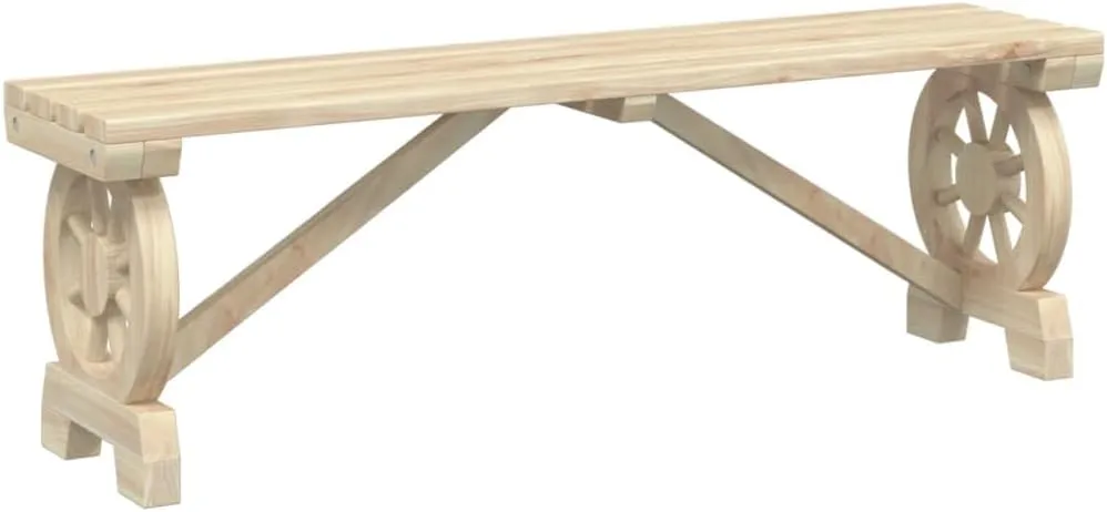 2-Piece Solid Wood Fir Patio Benches Set, Outdoor Furniture for Garden Patio Terrace, Wagon Wheel Design Wooden Chairs, Sturdy Frame, 45.3" x 11" x 15.6", Natural Finish