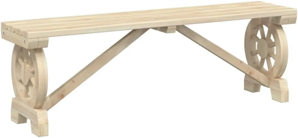 2-Piece Solid Wood Fir Patio Benches Set, Outdoor Furniture for Garden Patio Terrace, Wagon Wheel Design Wooden Chairs, Sturdy Frame, 45.3" x 11" x 15.6", Natural Finish
