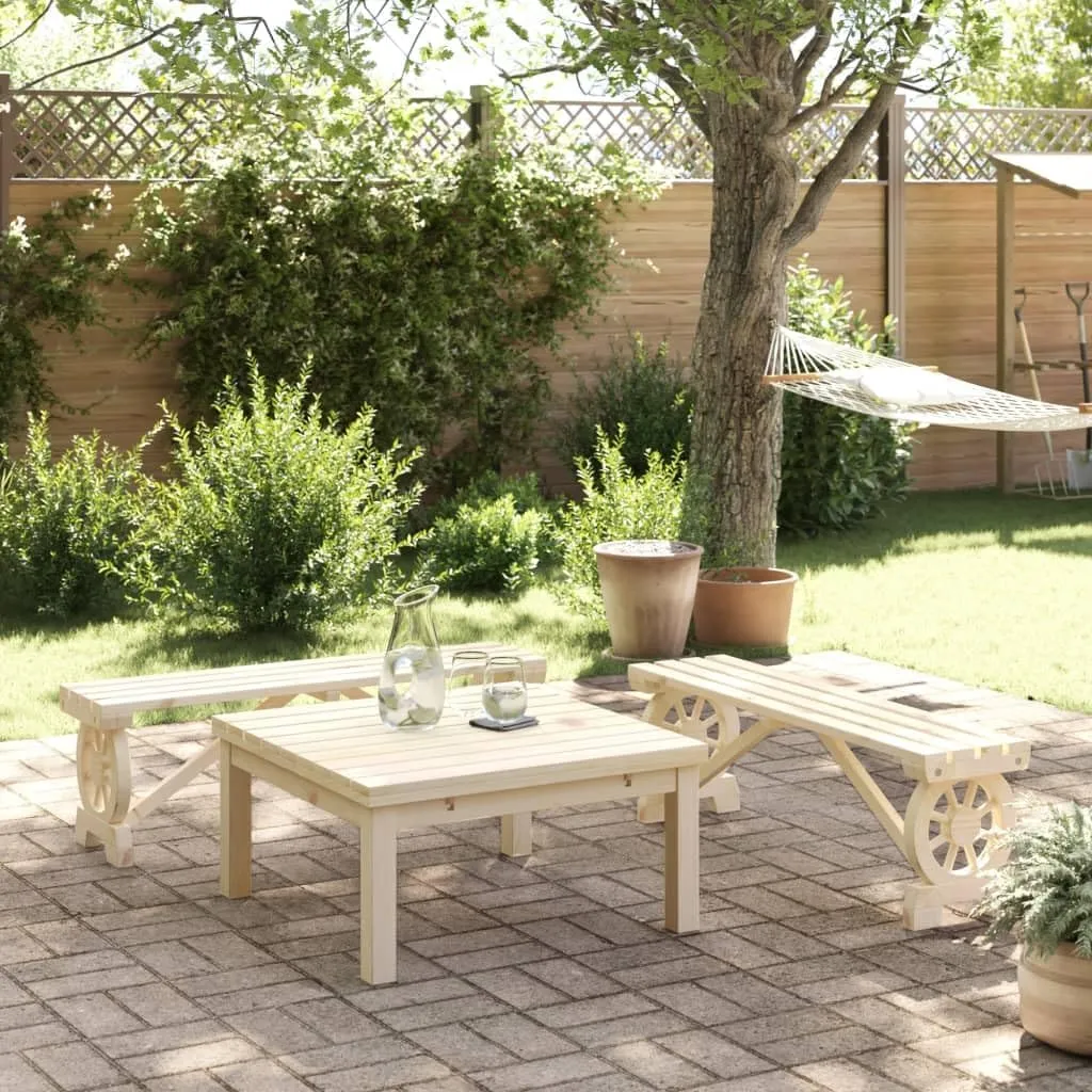 2-Piece Solid Wood Fir Patio Benches Set, Outdoor Furniture for Garden Patio Terrace, Wagon Wheel Design Wooden Chairs, Sturdy Frame, 45.3" x 11" x 15.6", Natural Finish