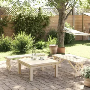 2-Piece Solid Wood Fir Patio Benches Set, Outdoor Furniture for Garden Patio Terrace, Wagon Wheel Design Wooden Chairs, Sturdy Frame, 45.3" x 11" x 15.6", Natural Finish