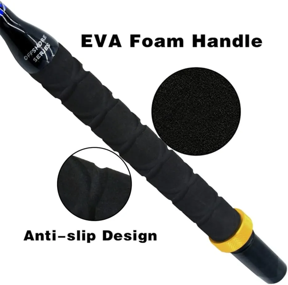 2-Pieces Deep Sea Fishing Rods, Topline Tackle Fishing Pole with 3 1 Roller Guides,Trolling Fishing Rod for Salt Water