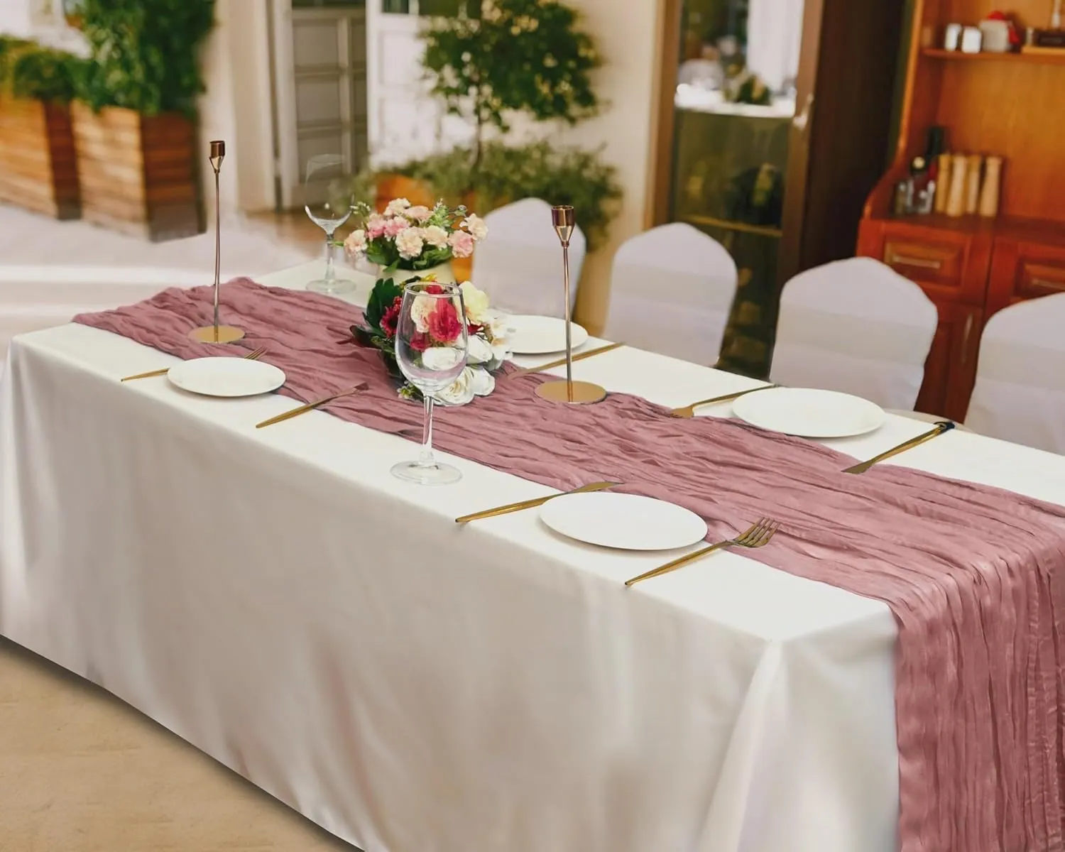 20 Pcs Cheesecloth Table Runner Dusty Blush 10FT Romantic Cheese Cloth Table Runner Boho Rustic Gauze Table Runners for Wedding Birthday Partyy Engagement Bridal Baby Shower Anniversary Table Decor