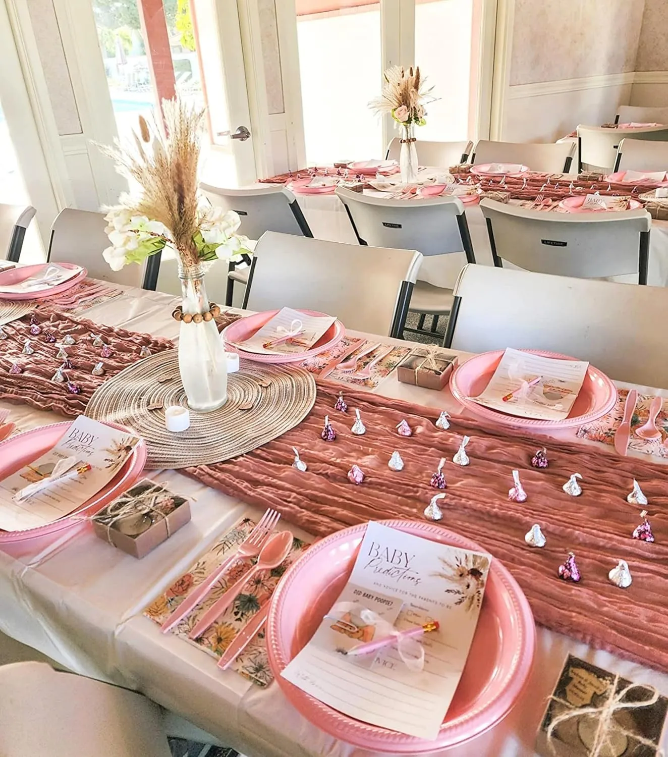 20 Pcs Cheesecloth Table Runner Dusty Blush 10FT Romantic Cheese Cloth Table Runner Boho Rustic Gauze Table Runners for Wedding Birthday Partyy Engagement Bridal Baby Shower Anniversary Table Decor
