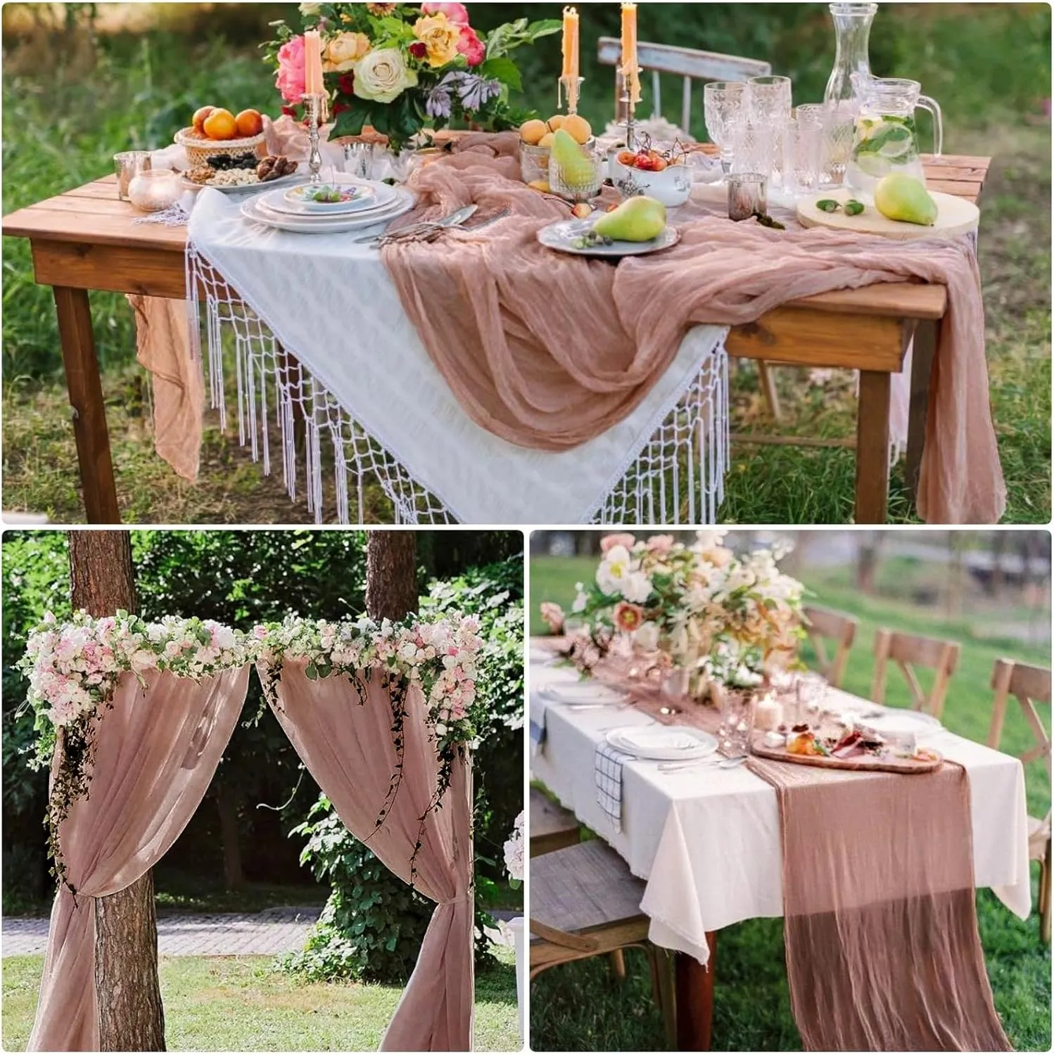 20 Pcs Cheesecloth Table Runner Dusty Blush 10FT Romantic Cheese Cloth Table Runner Boho Rustic Gauze Table Runners for Wedding Birthday Partyy Engagement Bridal Baby Shower Anniversary Table Decor