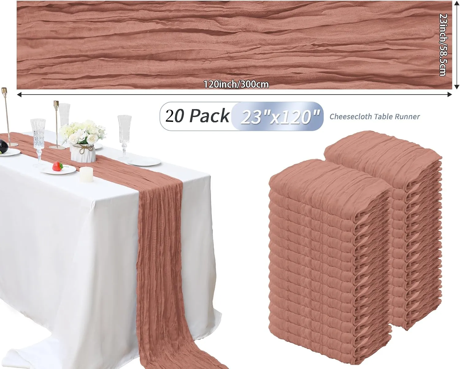 20 Pcs Cheesecloth Table Runner Dusty Blush 10FT Romantic Cheese Cloth Table Runner Boho Rustic Gauze Table Runners for Wedding Birthday Partyy Engagement Bridal Baby Shower Anniversary Table Decor
