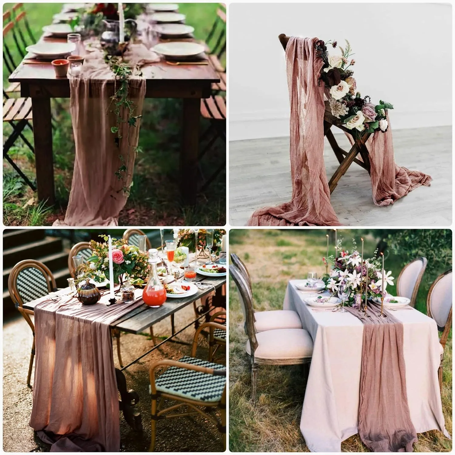 20 Pcs Cheesecloth Table Runner Dusty Blush 10FT Romantic Cheese Cloth Table Runner Boho Rustic Gauze Table Runners for Wedding Birthday Partyy Engagement Bridal Baby Shower Anniversary Table Decor