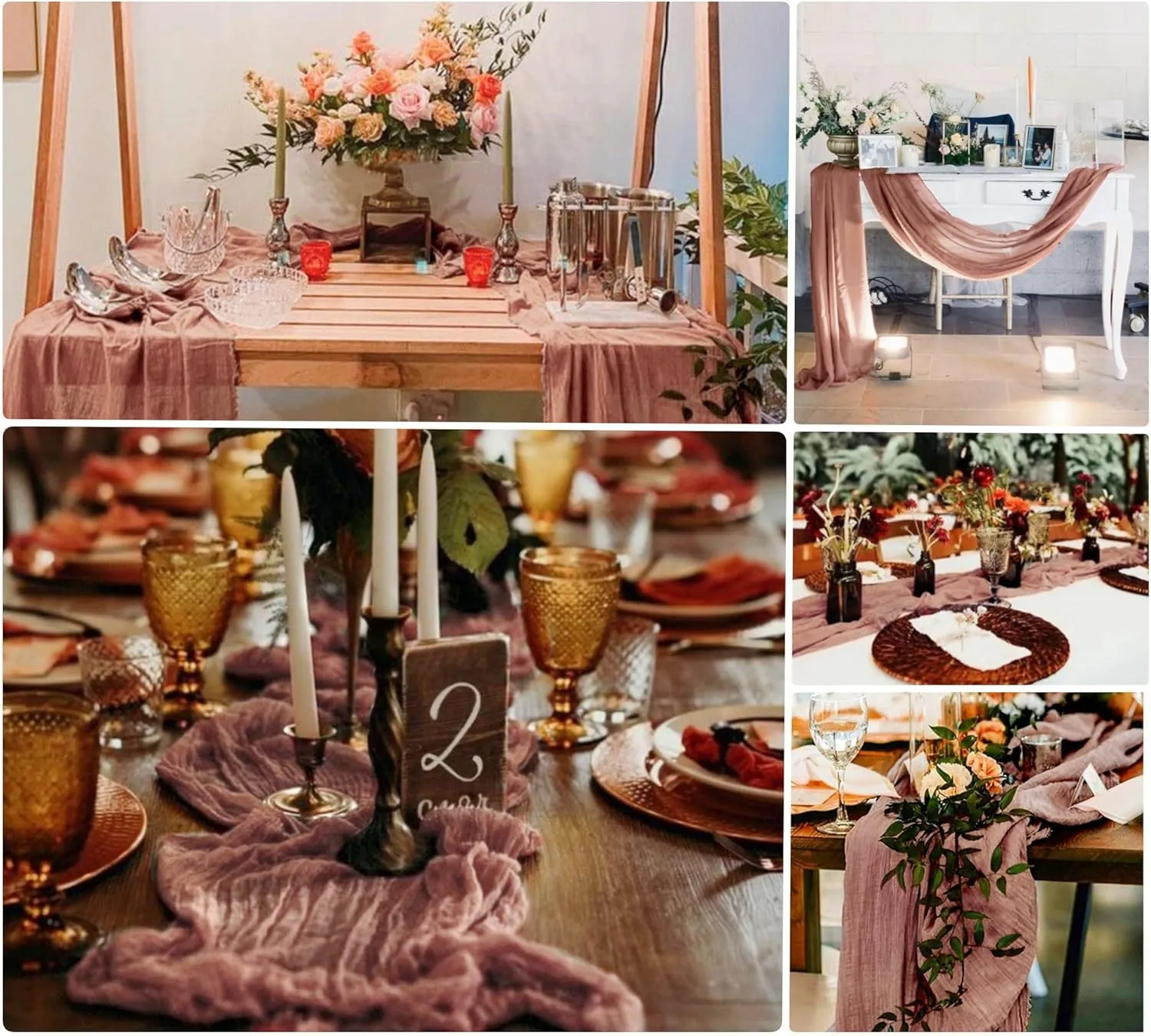 20 Pcs Cheesecloth Table Runner Dusty Blush 10FT Romantic Cheese Cloth Table Runner Boho Rustic Gauze Table Runners for Wedding Birthday Partyy Engagement Bridal Baby Shower Anniversary Table Decor