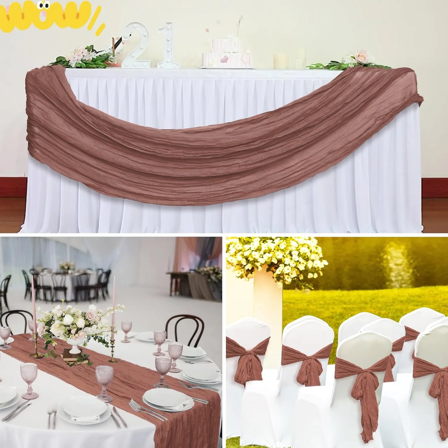 20 Pcs Cheesecloth Table Runner Dusty Blush 10FT Romantic Cheese Cloth Table Runner Boho Rustic Gauze Table Runners for Wedding Birthday Partyy Engagement Bridal Baby Shower Anniversary Table Decor