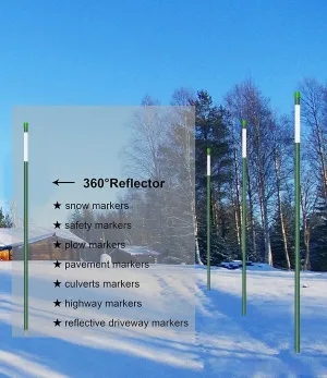 20 Pcs Reflective Driveway Markers 36 inch Green Driveway Reflectors 5/16-Inch Dia Solid Rebound Snow Poles for Snow Plowing