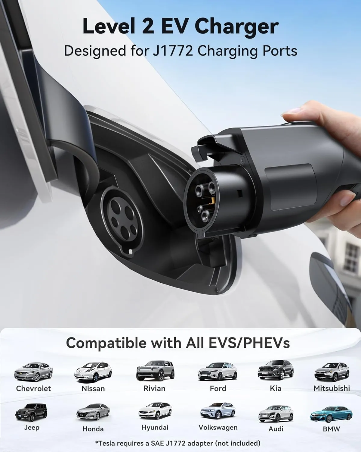 2024 Level 2 EV Charger [40Amp, 240V, NEMA 14-50P] Portable Electric Vehicle Charging Stations with J1772 Connector and 25 ft Cable, Works with All J1772 EVs, for Home and Outdoor
