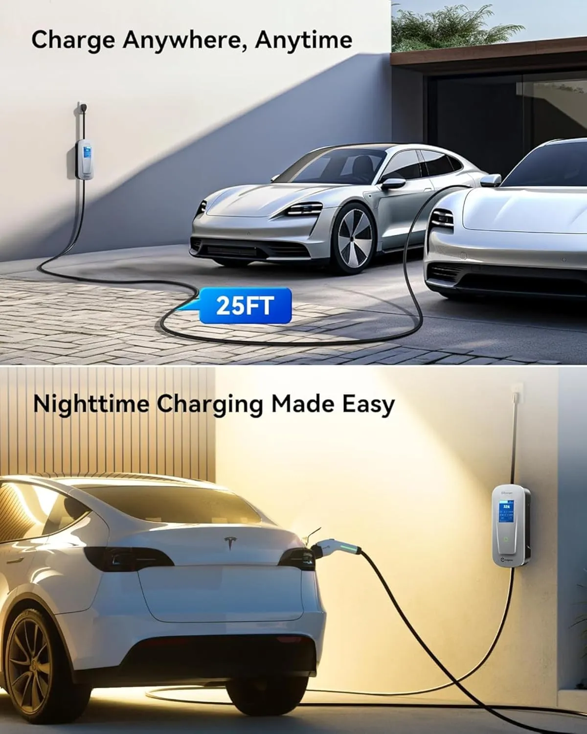 2024 Level 2 EV Charger [40Amp, 240V, NEMA 14-50P] Portable Electric Vehicle Charging Stations with J1772 Connector and 25 ft Cable, Works with All J1772 EVs, for Home and Outdoor