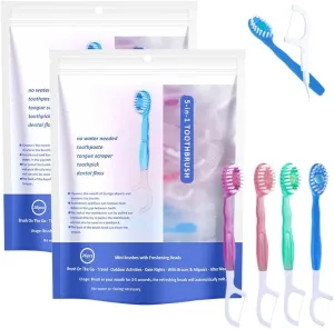 2025 New 5 in 1 Mini Toothbrush Set, Upgrade 5 in 1 Mini Toothbrush & Floss & Tongue Scraper & Toothpick Set, Disposable Mini Toothbrushes with Toothpaste Portable Oral Care for Travel Work (2)