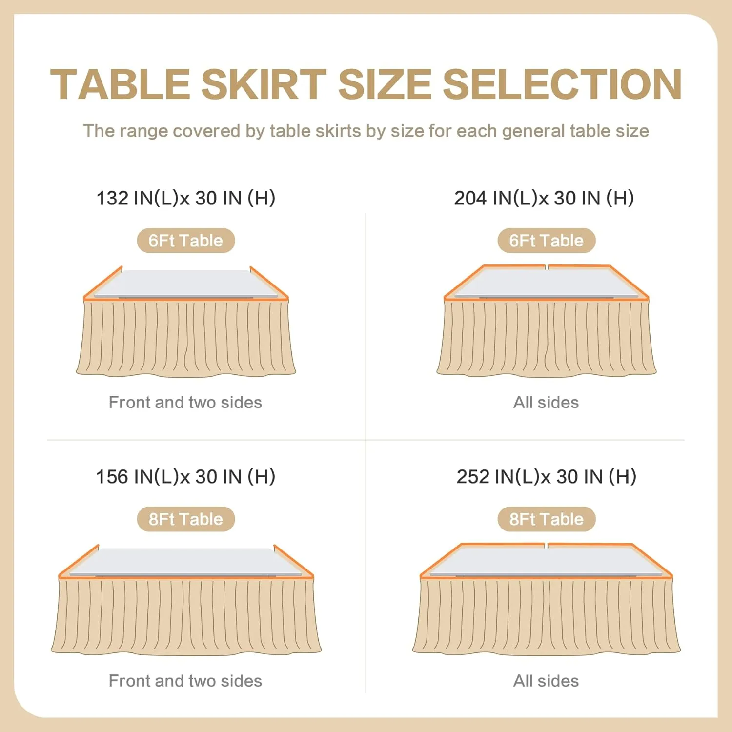 204inch Extra-Long White Table Skirt with Table Clips & Magic Tape - Fits 6ft Rectangle Tables, Wrinkle-Free Tulle Fabric for Wedding/Birthday/Party Decor(No Top Cover)