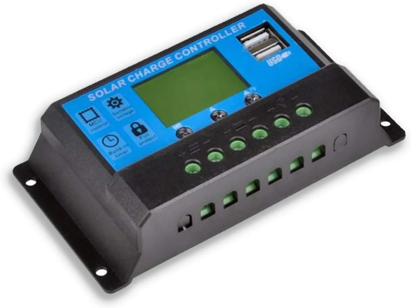20A Solar Charge Controller, Solar Panel Charge Controller Intelligent Regulator with Dual USB Port 12V/24V,PWM Auto Paremeter Adjustable LCD Display Blue
