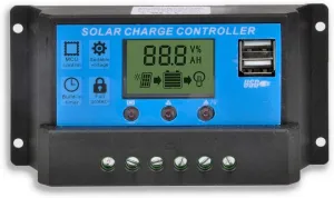 20A Solar Charge Controller, Solar Panel Charge Controller Intelligent Regulator with Dual USB Port 12V/24V,PWM Auto Paremeter Adjustable LCD Display Blue