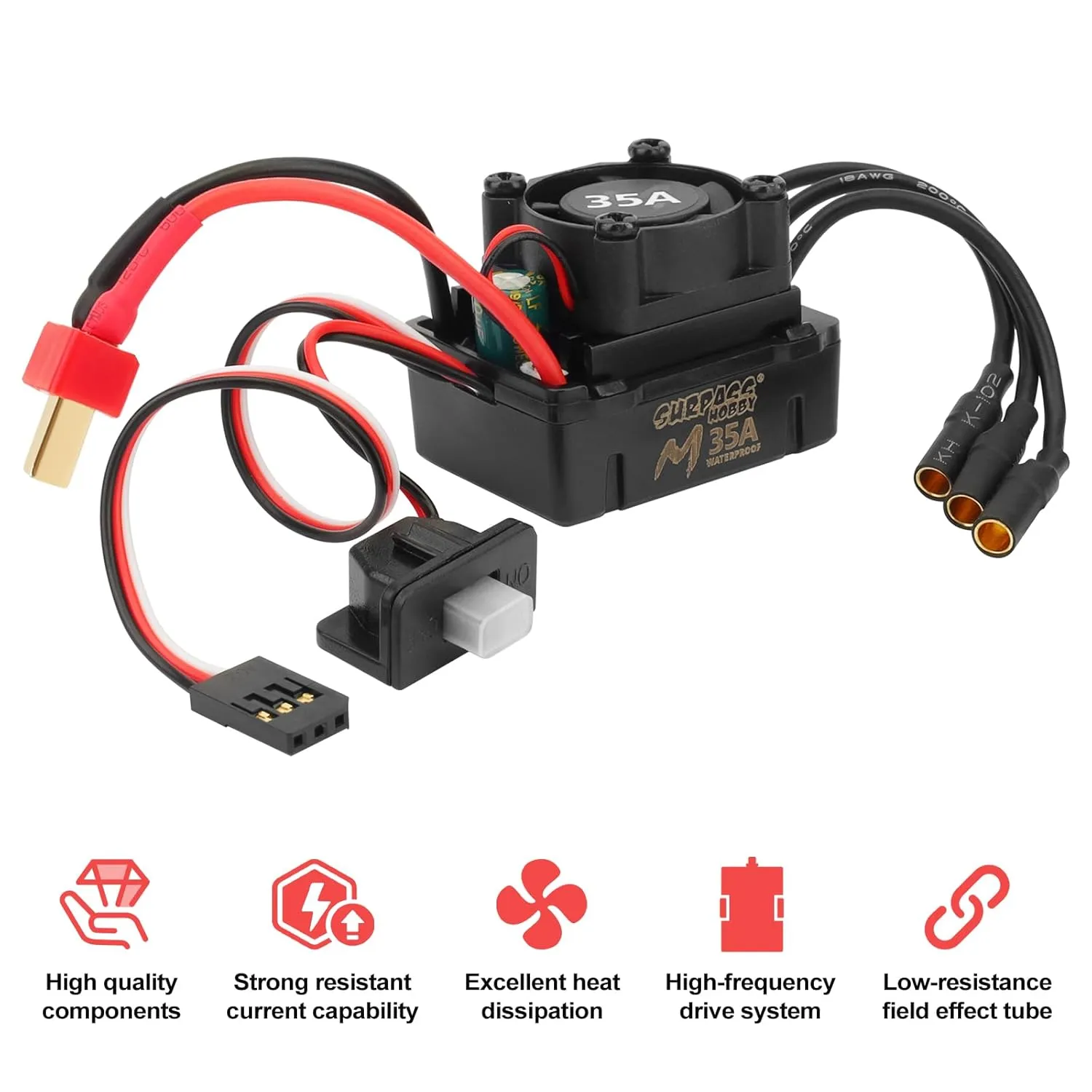2435 4800KV Brushless Motor 35A ESC Combo, Waterproof Surpass Hobby Sensorless Motor and Electric Speed Controller for 1/16 1/14 RC Car Truck
