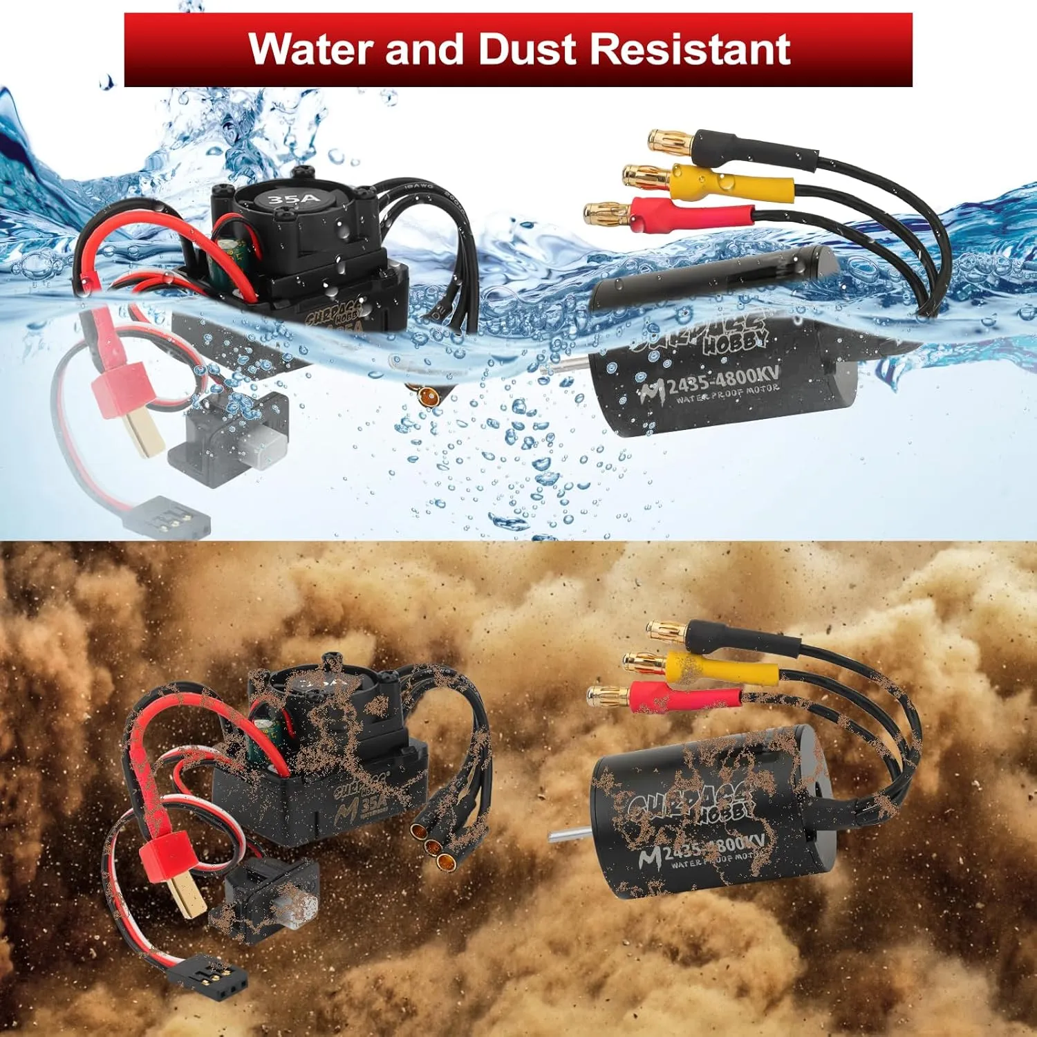 2435 4800KV Brushless Motor 35A ESC Combo, Waterproof Surpass Hobby Sensorless Motor and Electric Speed Controller for 1/16 1/14 RC Car Truck