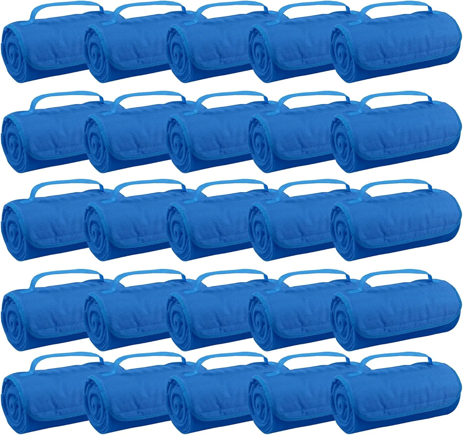 25 Ct of Roll-Up Blankets for Camping, Travel, Outdoors, Beach, Picnics – Royal Blue – Hook   Loop Closure for Easy Use in Cars & on Airplanes – Customizable for Promotions & Events