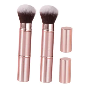 2pcs Dual Ended Makeup Brush with Cap Portable Retractable Foundation and Blush Tool for Travel Eyeshadow and Loose Powder Application Sanitary Beauty Accessory