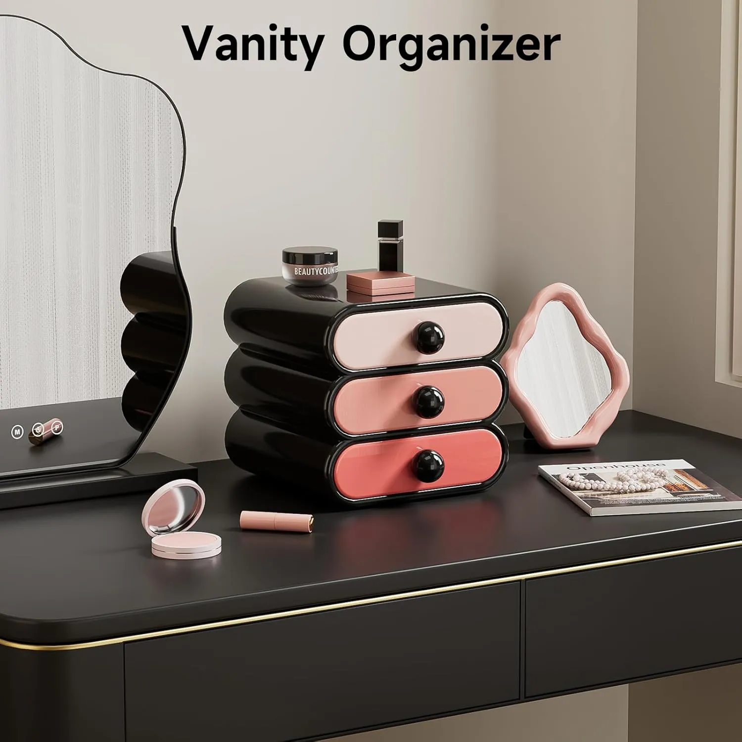 3-Drawer Storage Organizer, Compact Vanity Drawer Organizer Set for Makeup, Small Plastic Storage Box for Bathroom, Dorm, Desk, Office, 7.87"X7.48"X7.28"