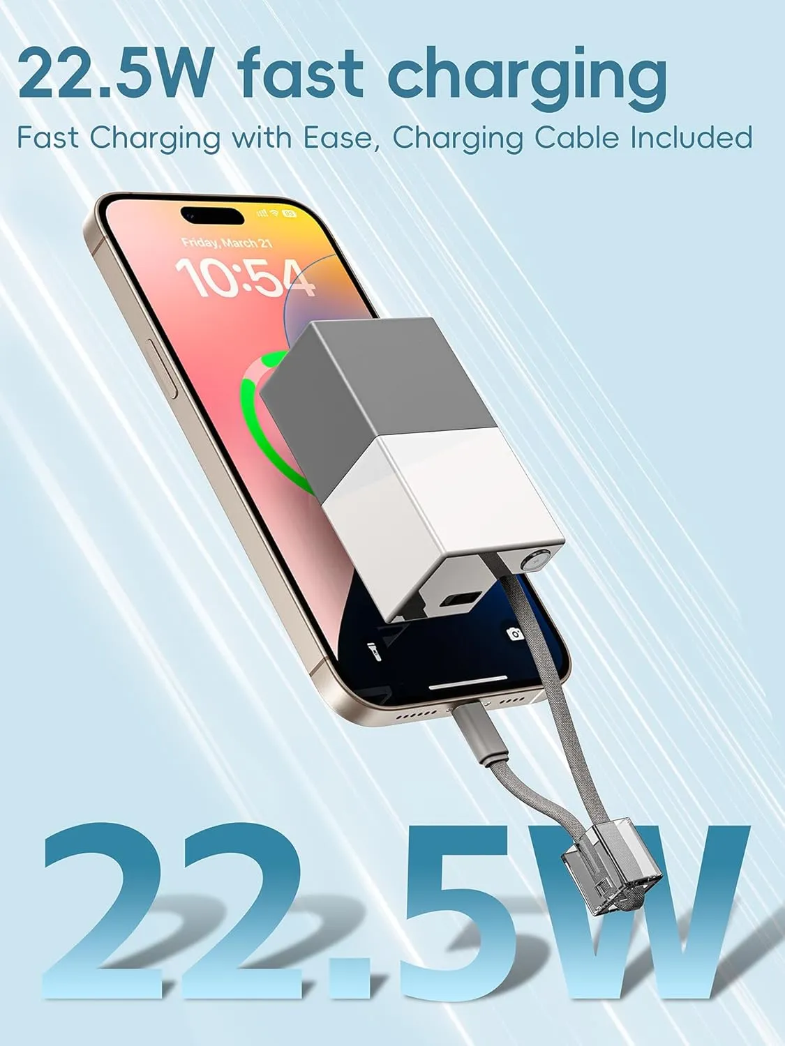 3-in-1 Power Bank, 5000mAh Portable Charger Built in Cable and Ac Wall Plug, 22.5W Fast Charging Cell Phone Battery Pack，Travel Essentials,for Samsung etc
